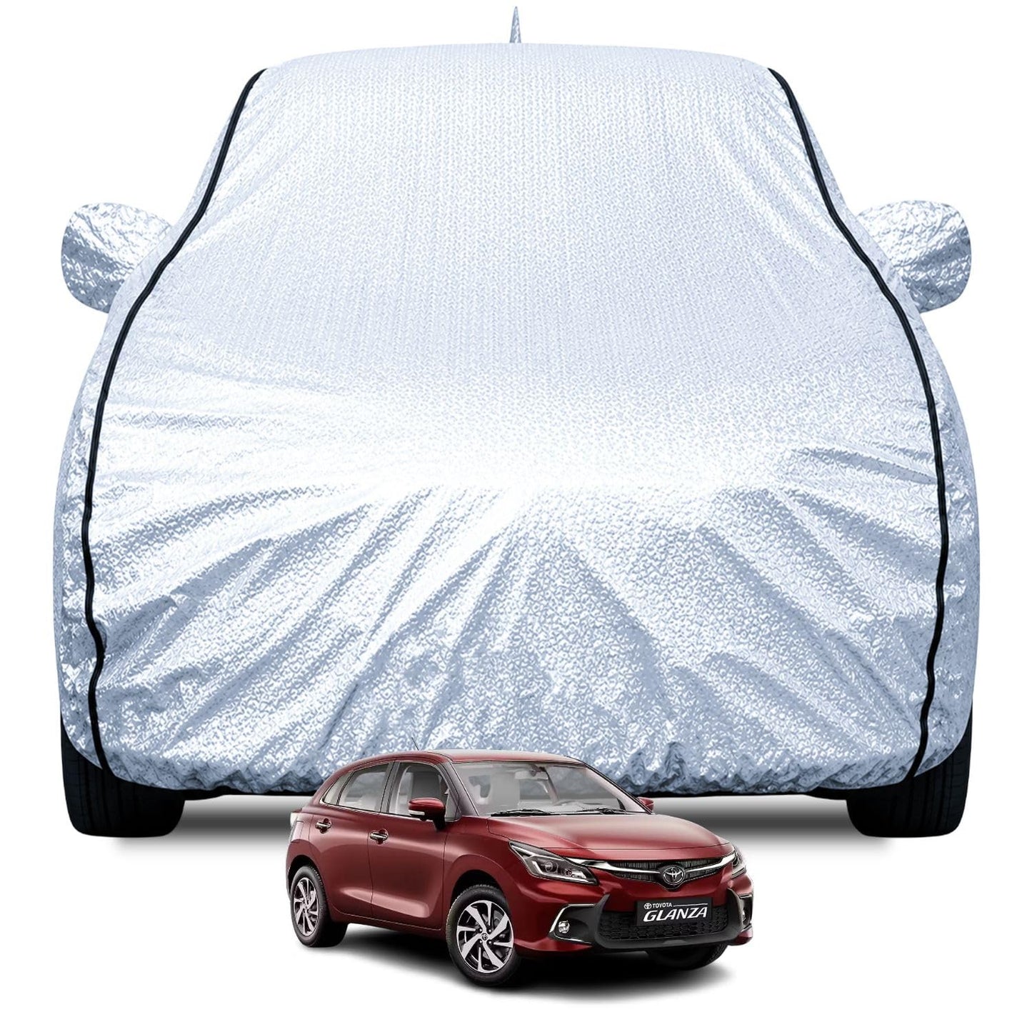 FABTEC Waterproof Premium Car Cover for Maruti Brezza Super Waterproof Car Body Cover Heavy Duty Durable PEVA Grey with Red Piping
