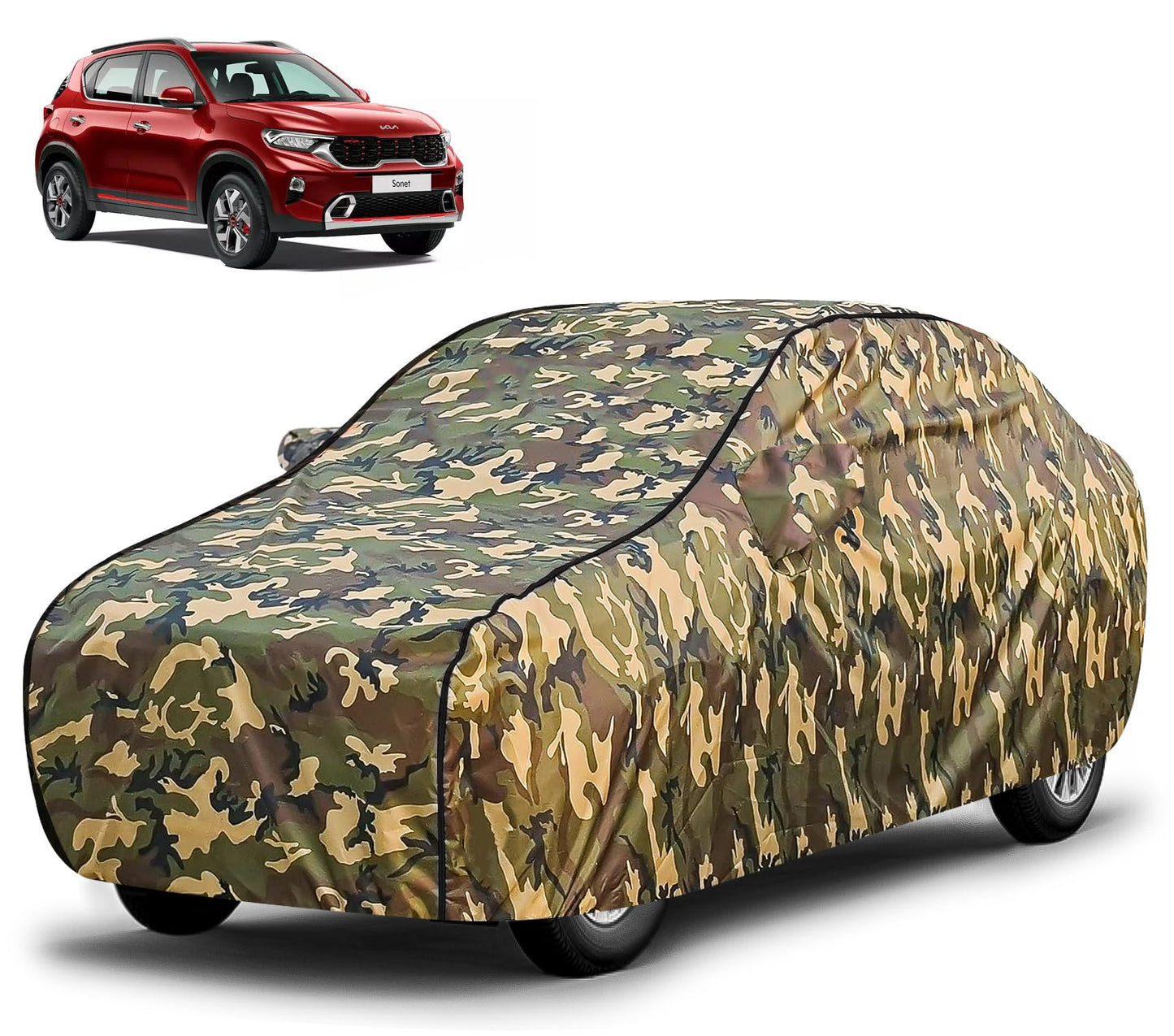 FABTEC Waterproof Premium Car Cover for Maruti Brezza Super Waterproof Car Body Cover Heavy Duty Durable PEVA Grey with Red Piping