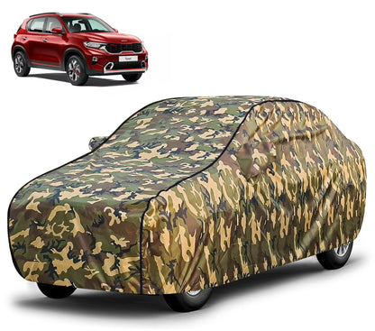 FABTEC Waterproof Premium Car Cover for Maruti Brezza Super Waterproof Car Body Cover Heavy Duty Durable PEVA Grey with Red Piping