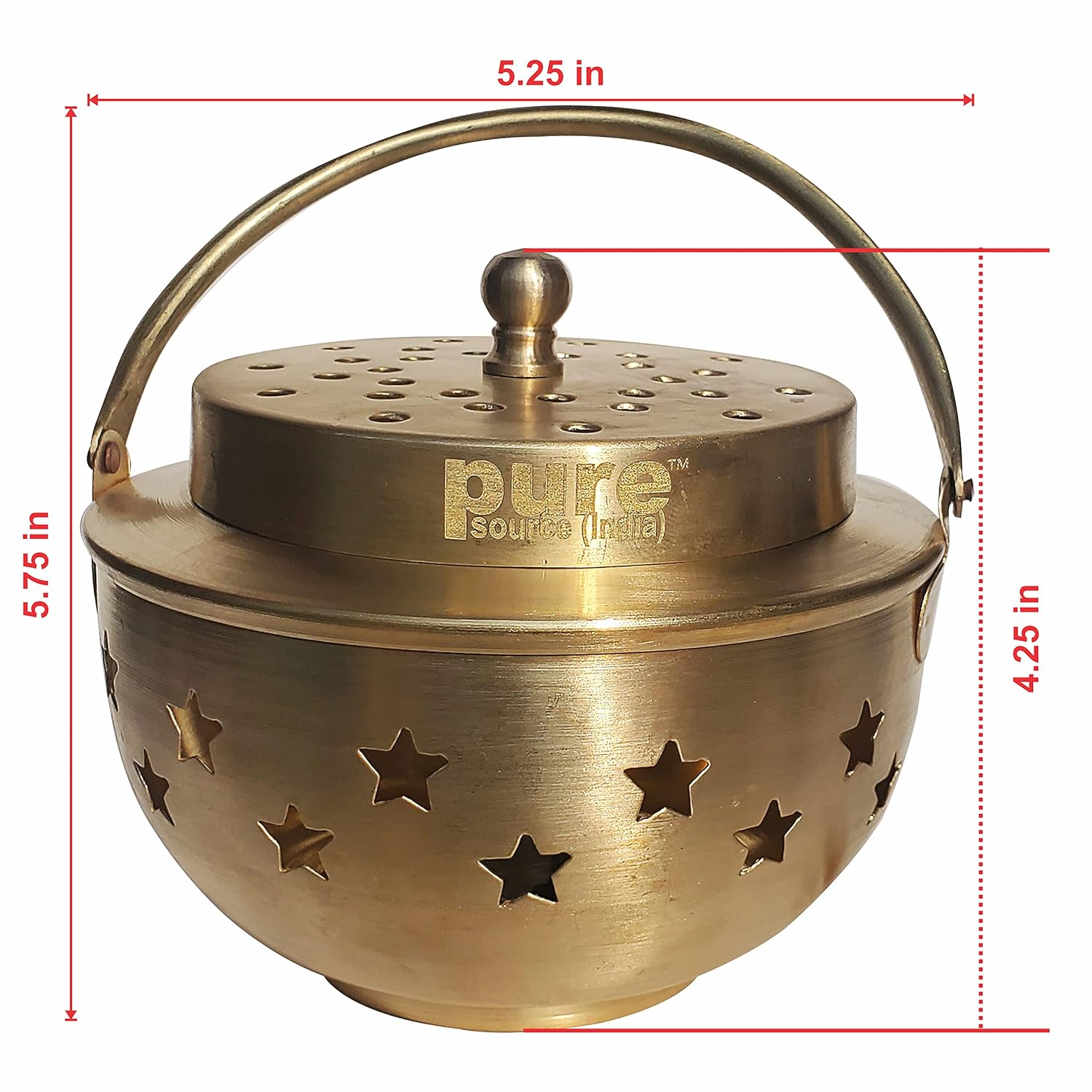 Pure Source India Brass Kapoor Dani, Aroma Diffuser, Bakhoor Dani, Incense Burner, Pack of 1(Star Cutting), Round