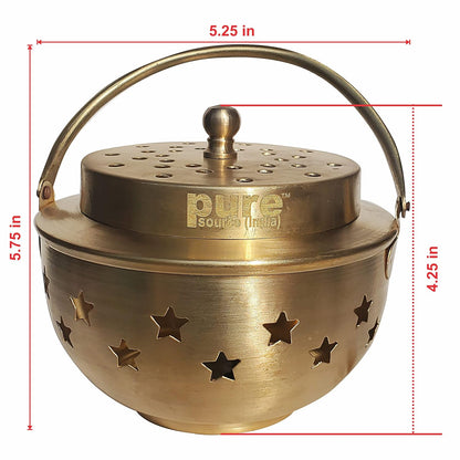 Pure Source India Brass Kapoor Dani, Aroma Diffuser, Bakhoor Dani, Incense Burner, Pack of 1(Star Cutting), Round