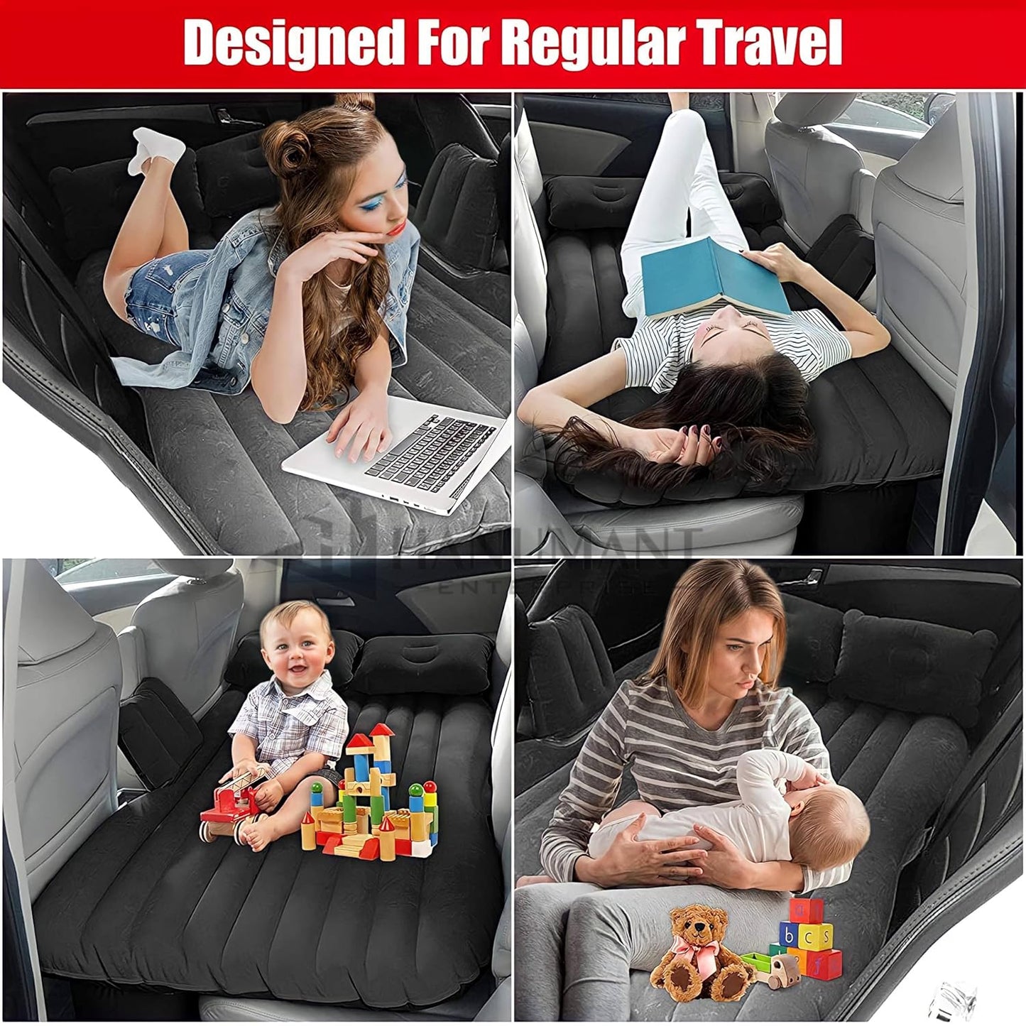 Premium Car Inflatable Bed with Pump & 2 Air Pillow|Quick Inflatable Back Seat Bed|Car Inflatable Mattress|Car Bed Mattress|Car Bed For Kids,Travel,Trip,Camping,Picnic,Pool & Beach|Universal Fit|Black