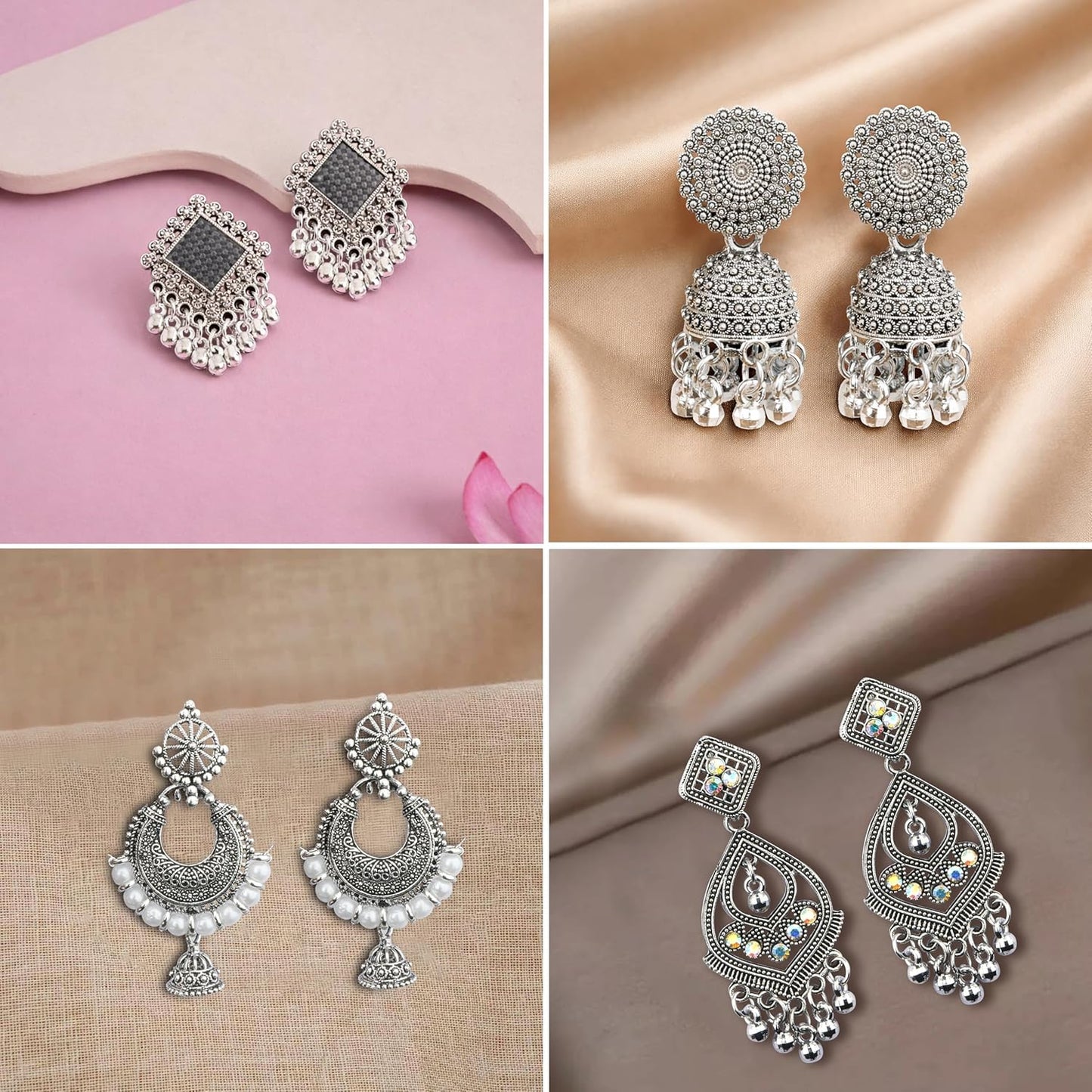 Ishq E Jhumka Oxidized Metal Designer Earring Set of 12 with Folding Jewelry Box | Minimalist & Traditional Jhumka Set for Womens & Girls