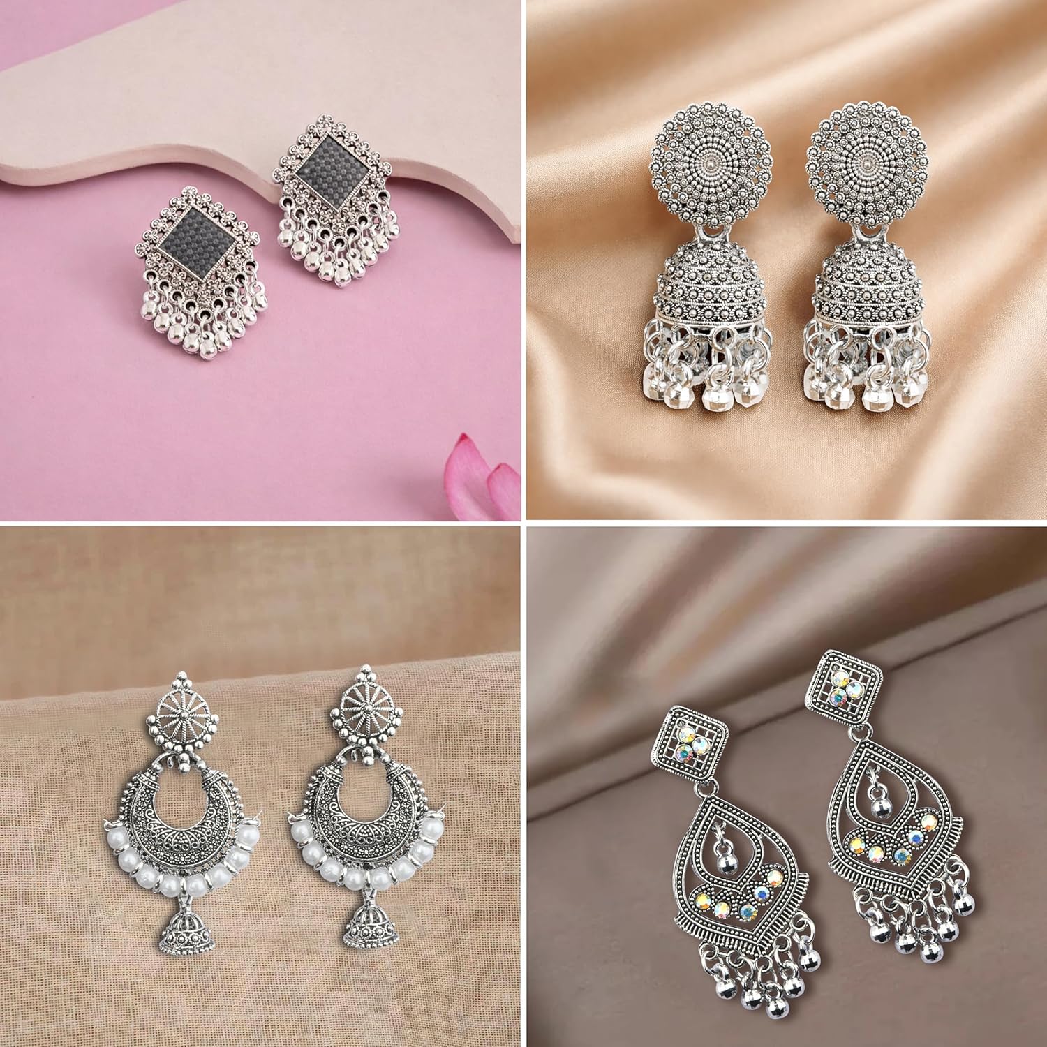 Ishq E Jhumka Oxidized Metal Designer Earring Set of 12 with Folding Jewelry Box | Minimalist & Traditional Jhumka Set for Womens & Girls